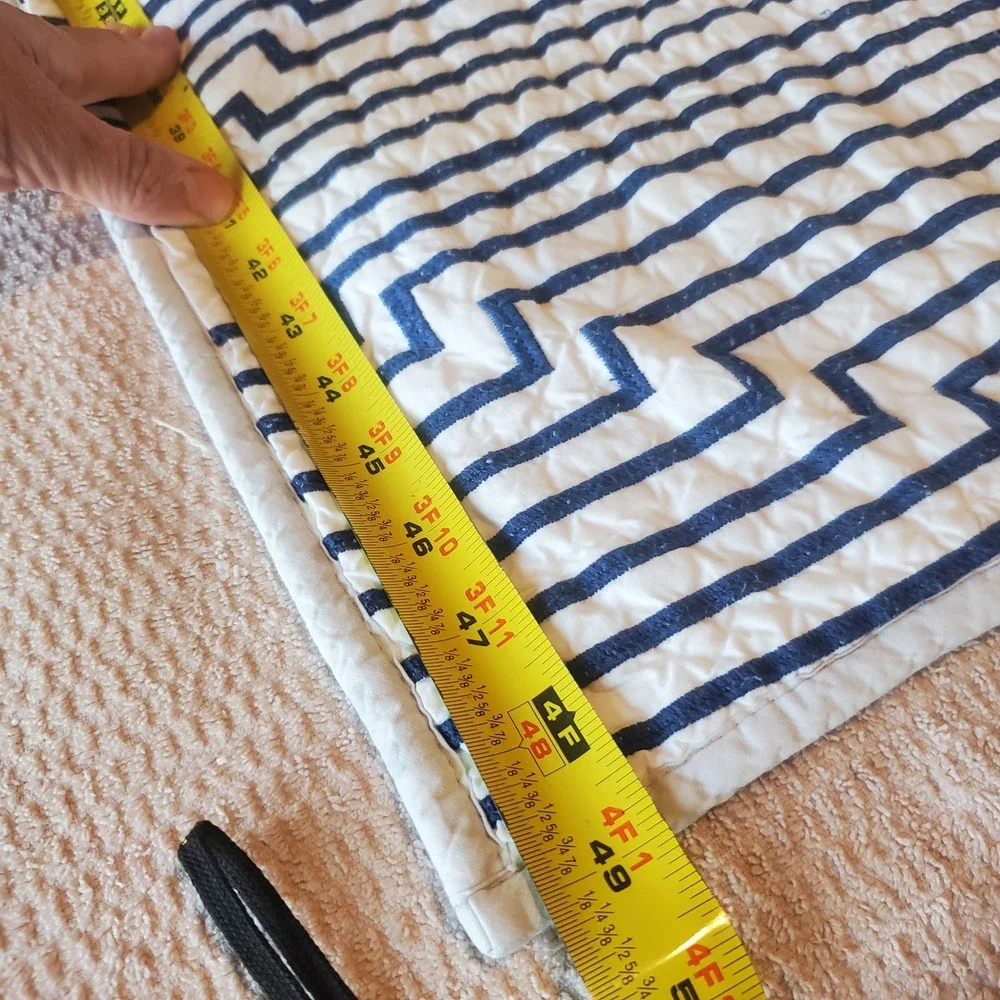 Potterybarn Kids Navy Blue White Geometric Baby Crib Quilt Blanket vintage